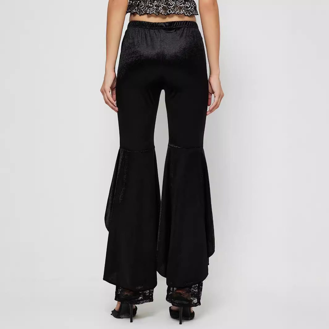 Damen High-Waist Palazzo-Hose Spitzen-Einsätze Eveloria