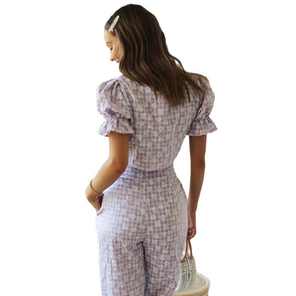 Damen Zweiteiliges Set mit Knotenoberteil und weiten Hosen Eveloria