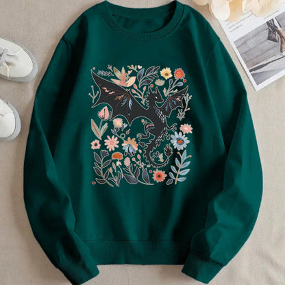 Damen Sweatshirt Drachen Blumenmotiv Eveloria