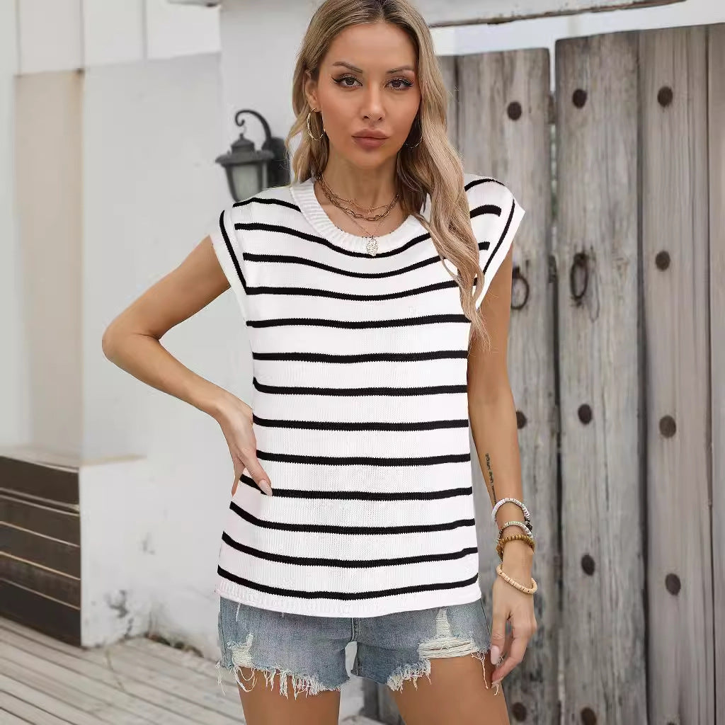 Damen Strickoberteil Streifenmuster Locker Damenoberteil Eveloria