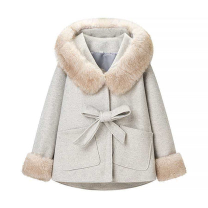 Damen Wolljacke mit Kapuze und Teddyfutter Eveloria