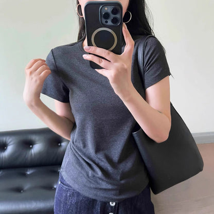 Damen Figurbetonter Basist-Shirt Eveloria Baumwolle Weiß