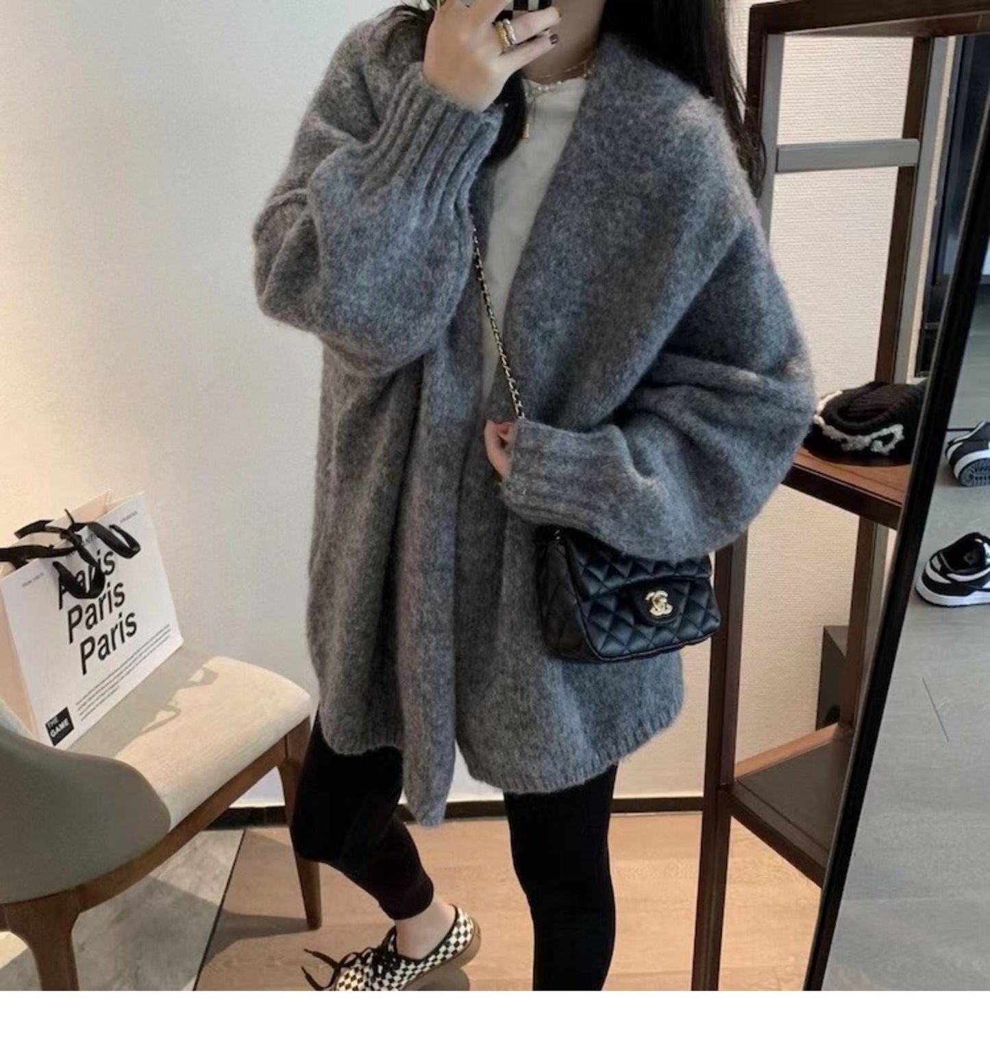 Damen Oversized Kuschelpullover V-Ausschnitt Langer Ärmel Eveloria