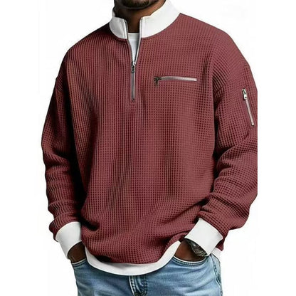 Herren Sweatshirt Hochkragen Reißverschluss Grau Eveloria