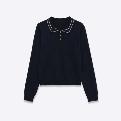 Damen Strickpullover Polokragen Knopfleiste Eveloria