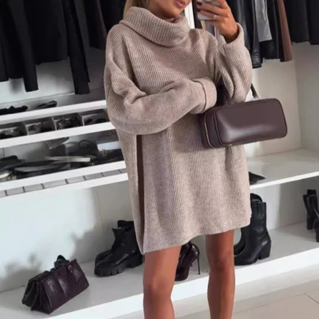 Damen Strickpullover Kuschelig Hochkragen Grau Eveloria