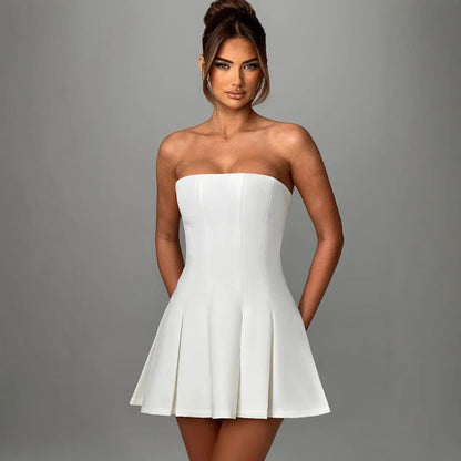 Damen Hochzeitskleid Bandeau Rock Voluminös Weiß Eveloria