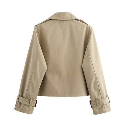 Damen Cropped Übergangsjacke Breiter Kragen Eveloria