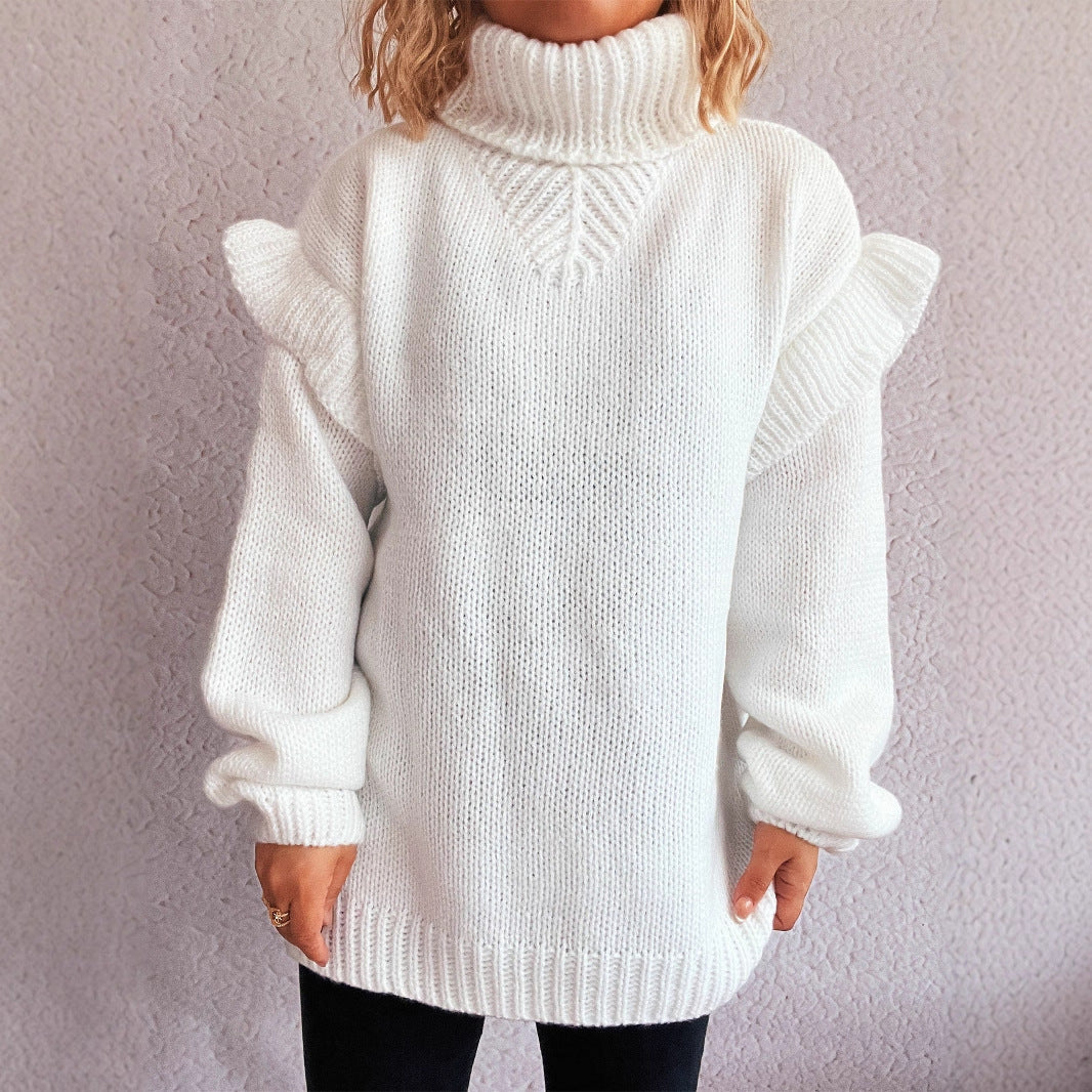 Damen Strickpullover Hohler Kragen Rüschen-Details Eveloria - Eveloria
