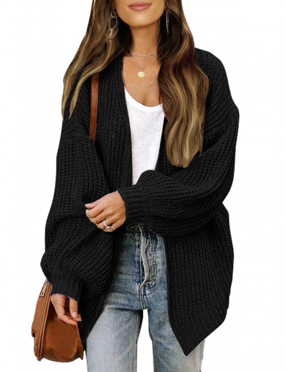 Damen Strickjacke Oversized Luftig V-Ausschnitt Beige