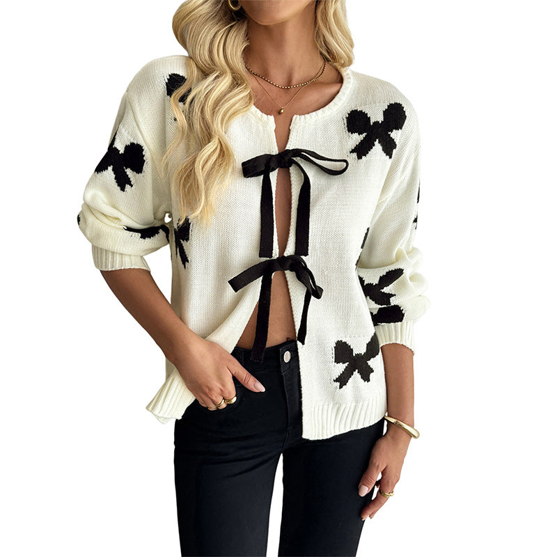Damen Strickcardigan mit Schleifenakzenten Lässig