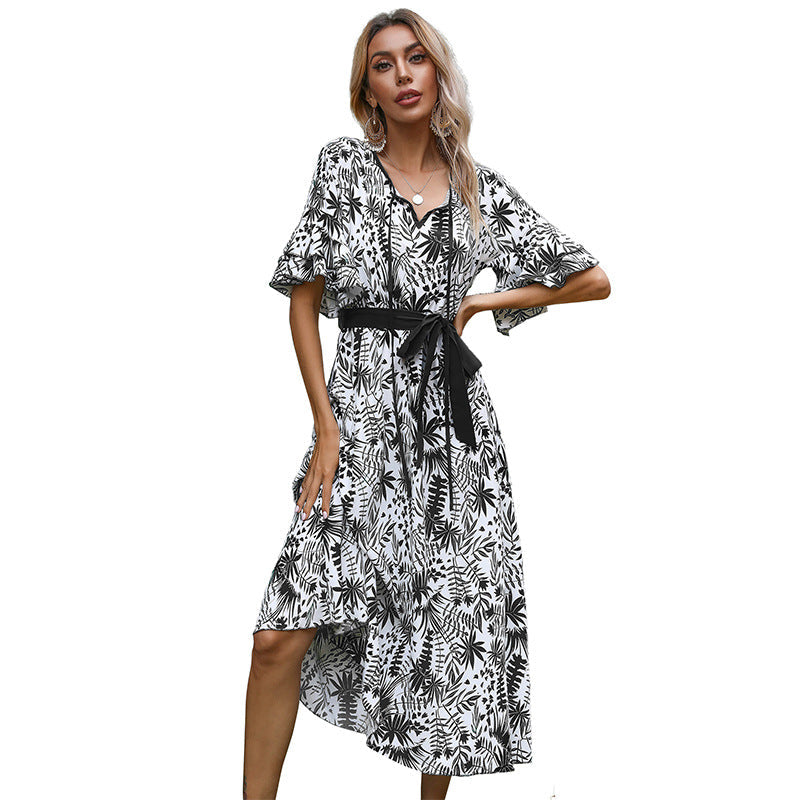 Damen Midikleid Floralmuster Seitenschlitz Eveloria