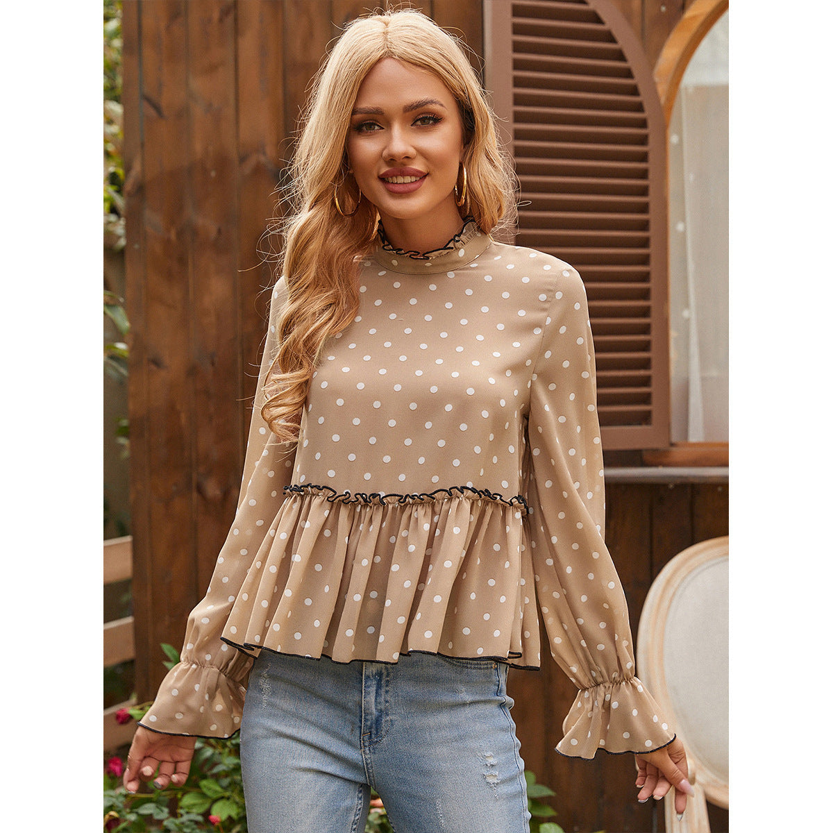 Damen Bluse Rüschen Punkte Eveloria - Eveloria