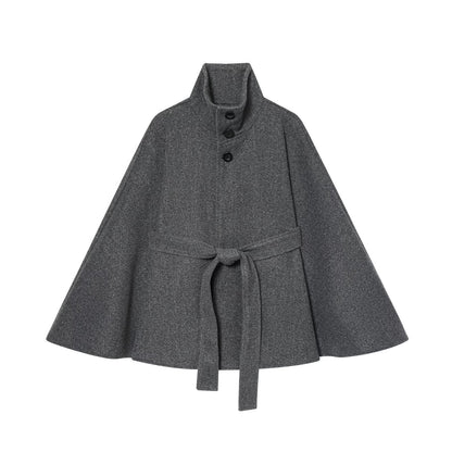 Damen Umhangjacke Wollmix Taillengürtel Eveloria