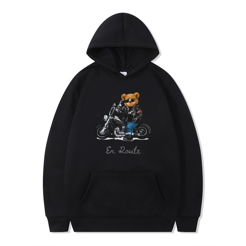Damen Kapuzenpullover Bärenmotiv Lässig Grau Eveloria