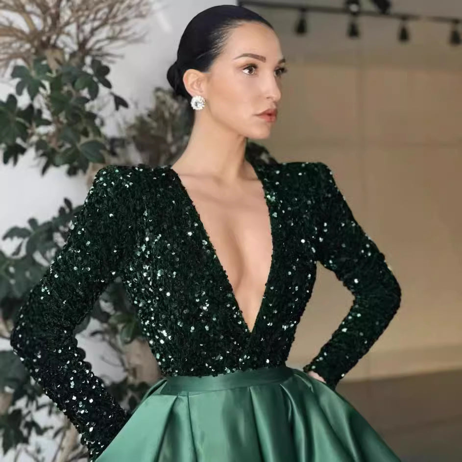 Damen Abendkleid V-Ausschnitt Hochgeschnitten Eveloria
