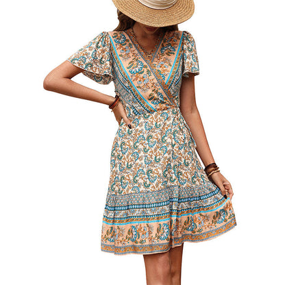 Damen Wickelkleid Floralmuster Tailliert Eveloria