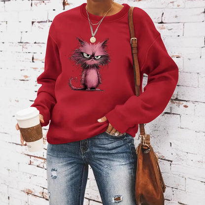 Damen Sweatshirt Katzenmotiv Eveloria Weiss