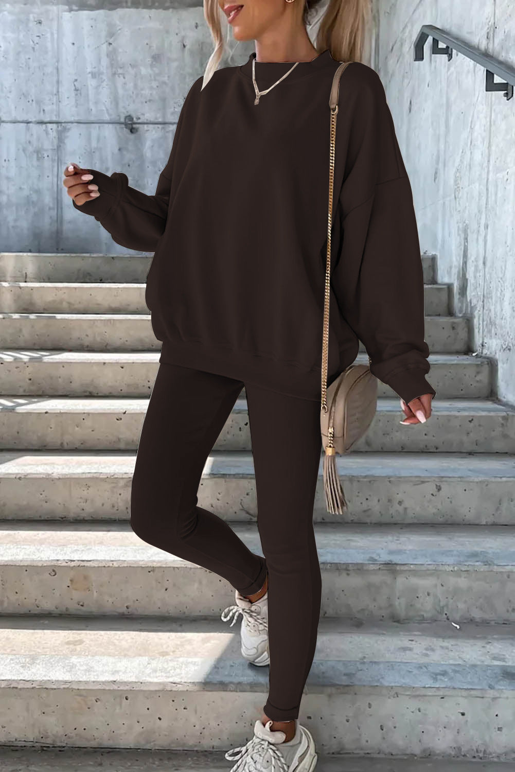 Damen Oversized Sweatshirt Set mit Leggings Grau Eveloria