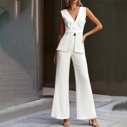 Damen Jumpsuit Tailliert V-Ausschnitt Eveloria