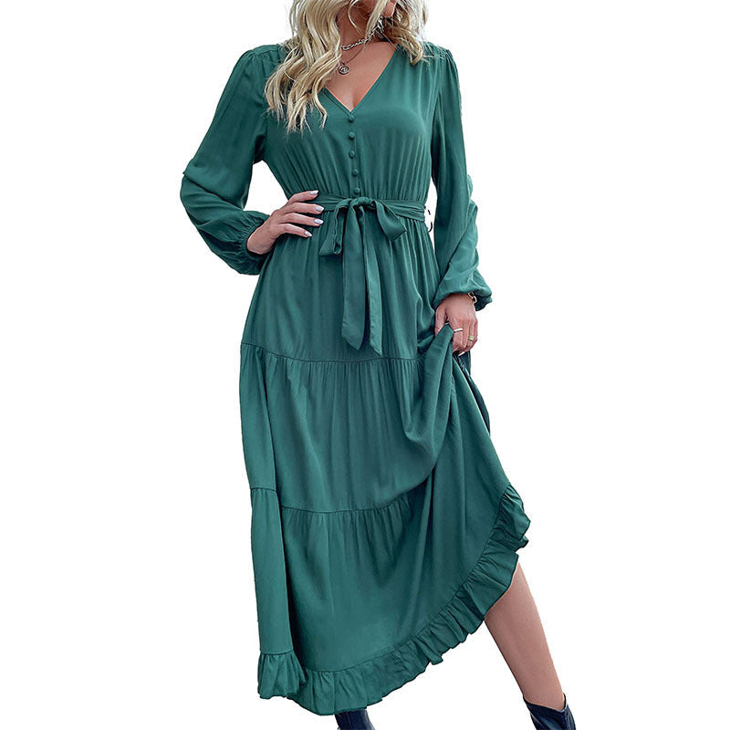 Damen Maxikleid Wickeloptik Voluminöse Ärmel Eveloria