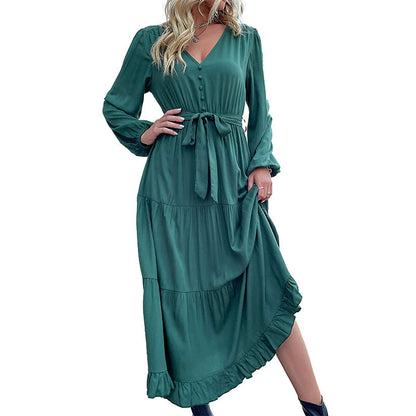 Damen Maxikleid Wickeloptik Voluminöse Ärmel Eveloria