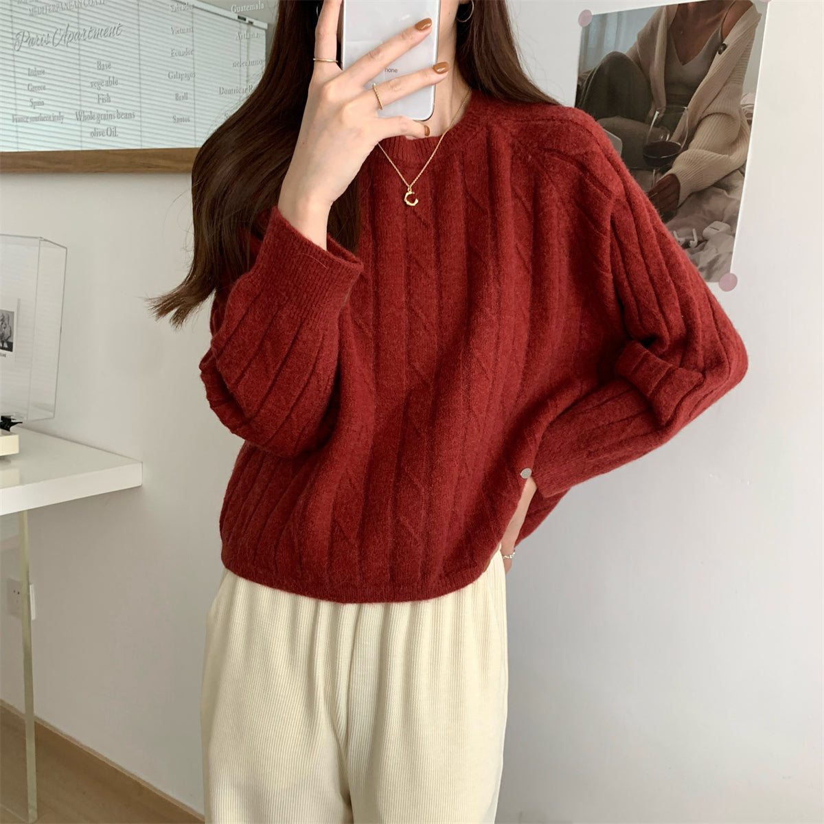 Damen Grobstrickpullover Strukturiertes Muster Lässiger Schnitt - Eveloria