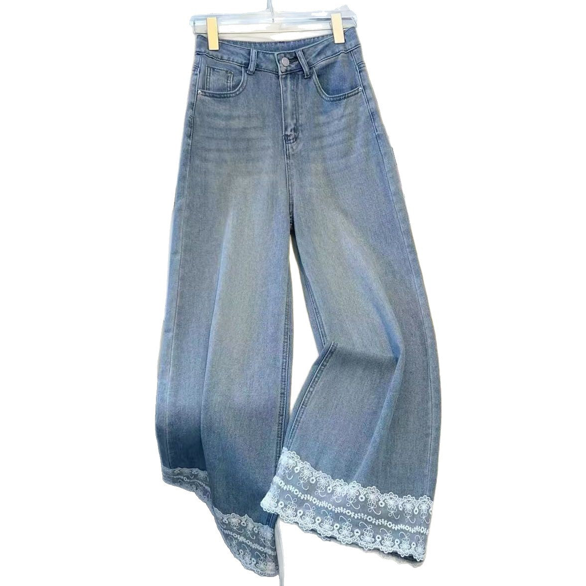 Damen Jeans Weit mit Spitzenbesatz Eveloria