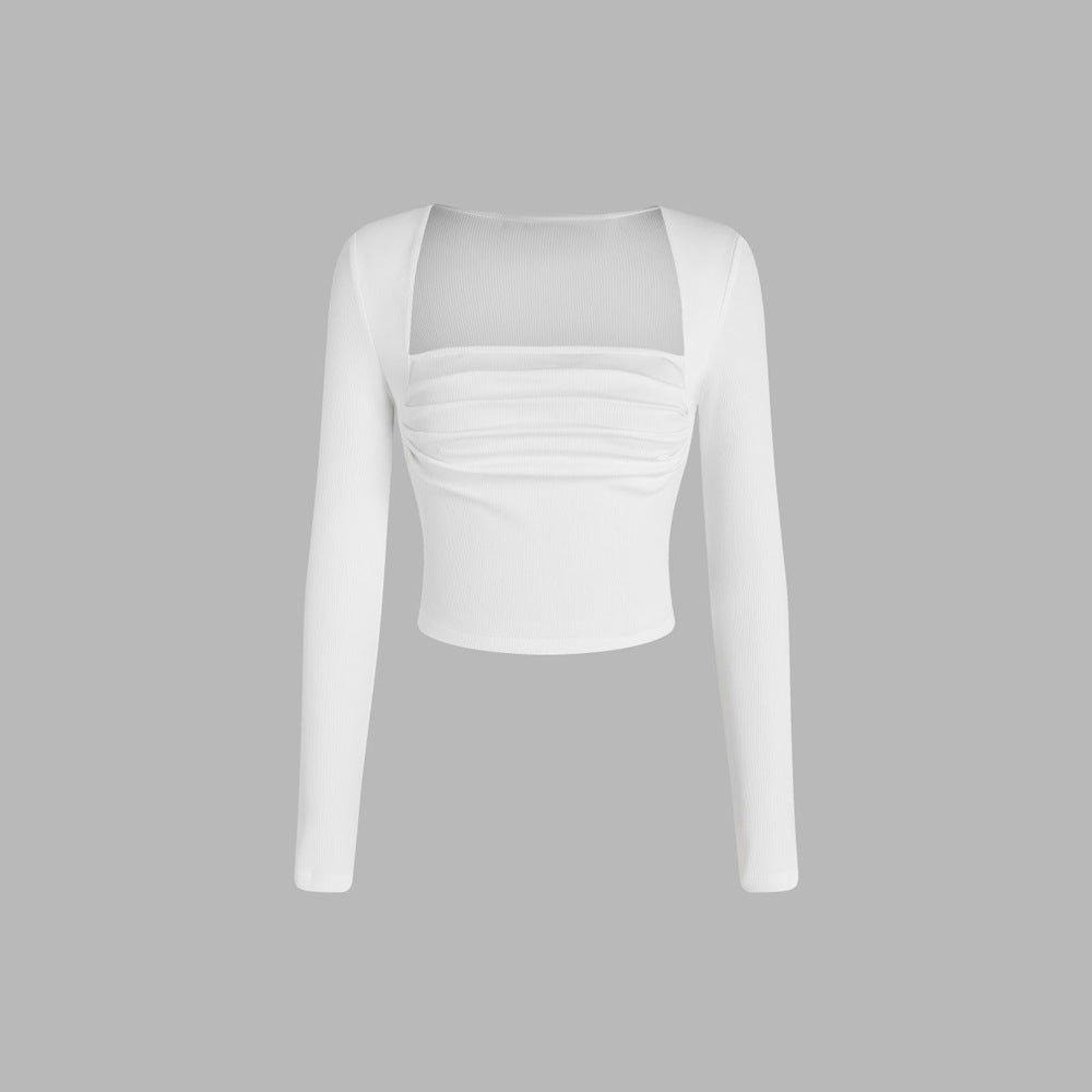 Damen Langarmshirt Cropped Rundhalsausschnitt Baumwolle