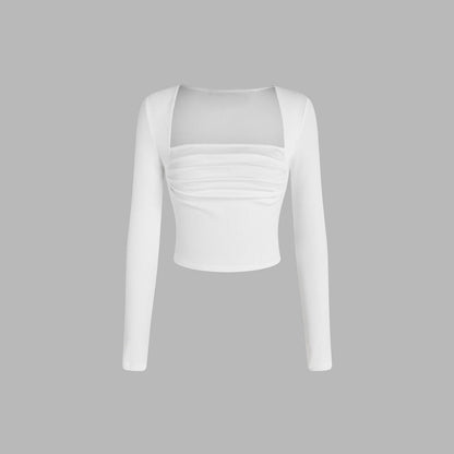 Damen Langarmshirt Cropped Rundhalsausschnitt Baumwolle