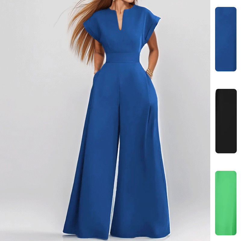 Damen Jumpsuit Elegantes Design Kurzärmelig Tiefes Dekolleté - Eveloria