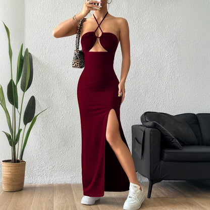 Damen Maxikleid mit Cut-Out und Seitenschlitz Schwarz - Eveloria