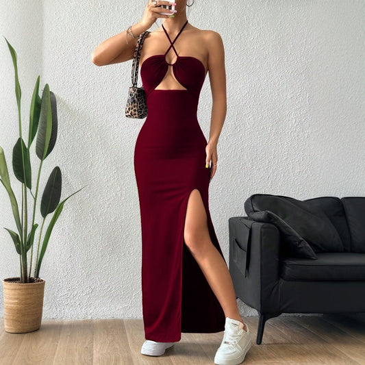 Damen Maxikleid mit Cut-Out und Seitenschlitz Schwarz - Eveloria
