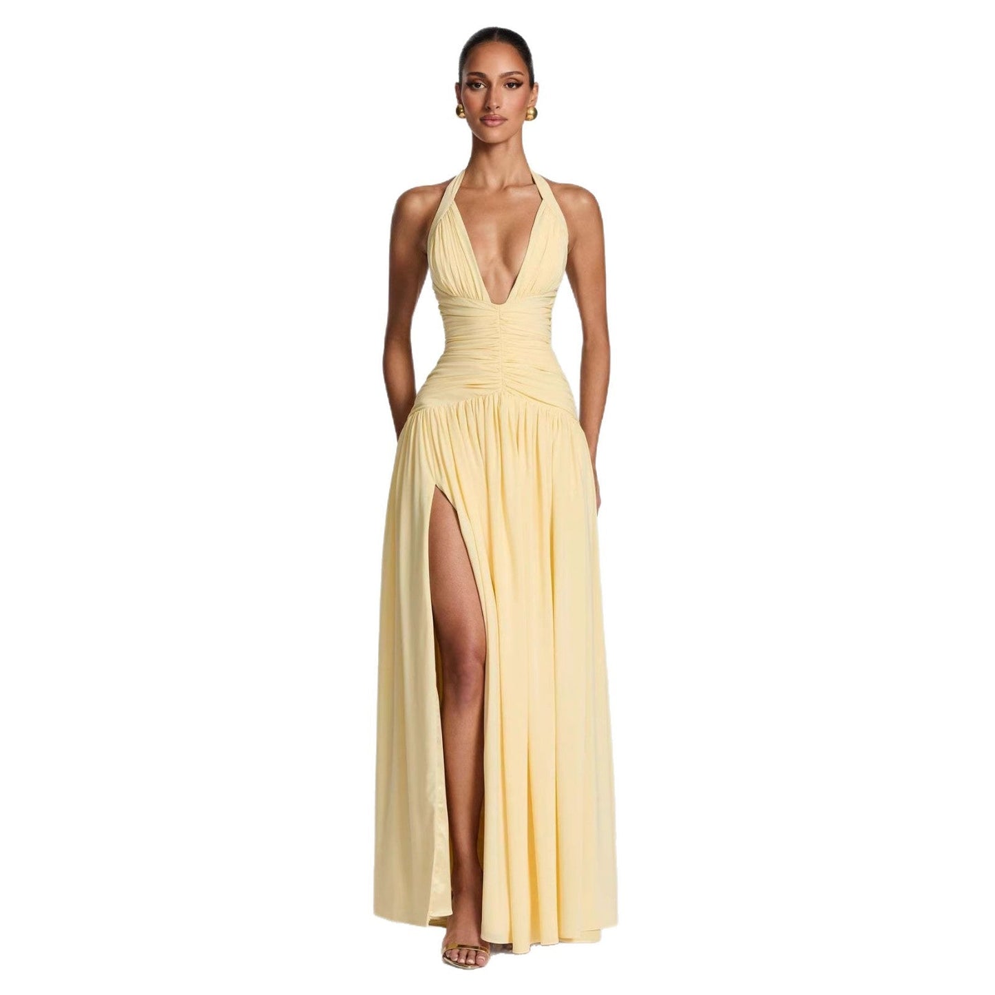 Damen Maxikleid mit Halterlosem Ausschnitt und Faltenwurf