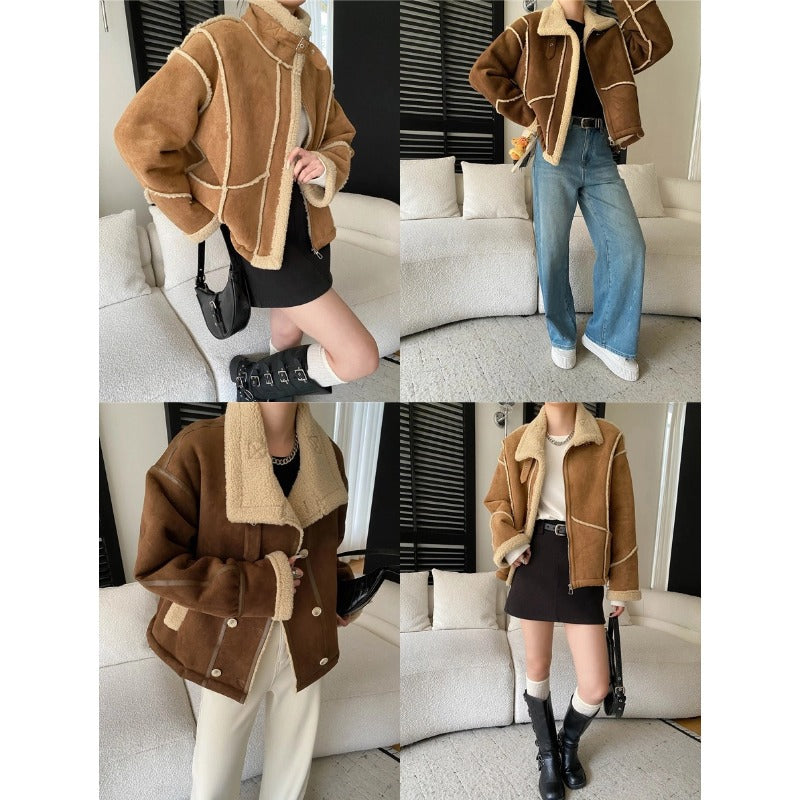 Damen Lederjacke Kunstleder Samtig