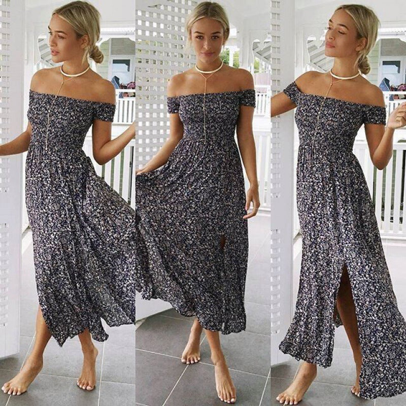 Damen Maxikleid mit floralem Muster und seitlichem Schlitz