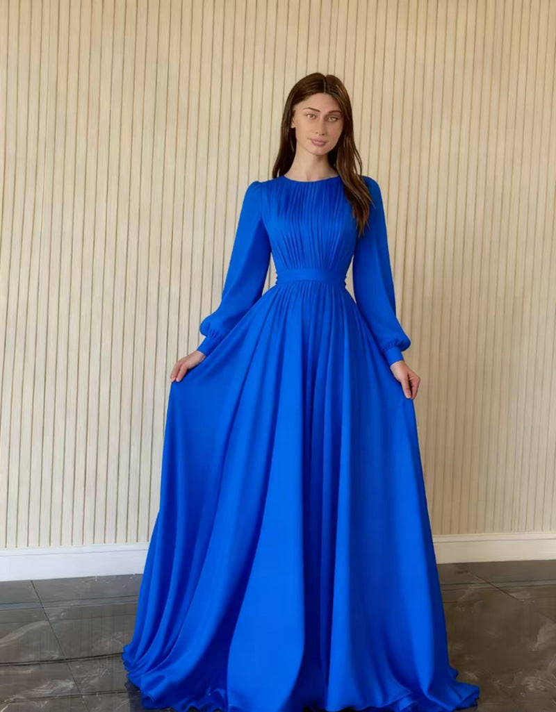 Damen Maxikleid Gerafftes Oberteil Länge Lang Ärmel Eveloria