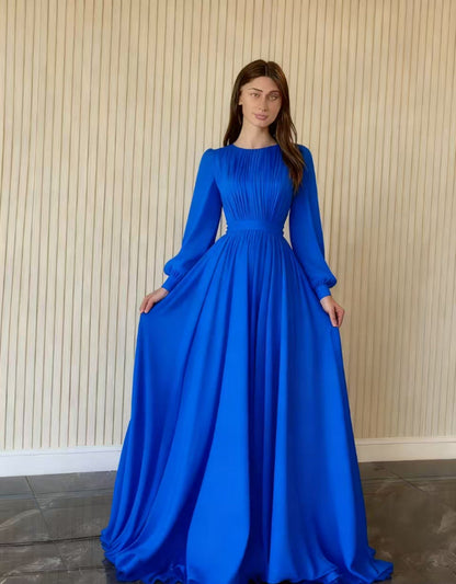 Damen Maxikleid Gerafftes Oberteil Länge Lang Ärmel Eveloria