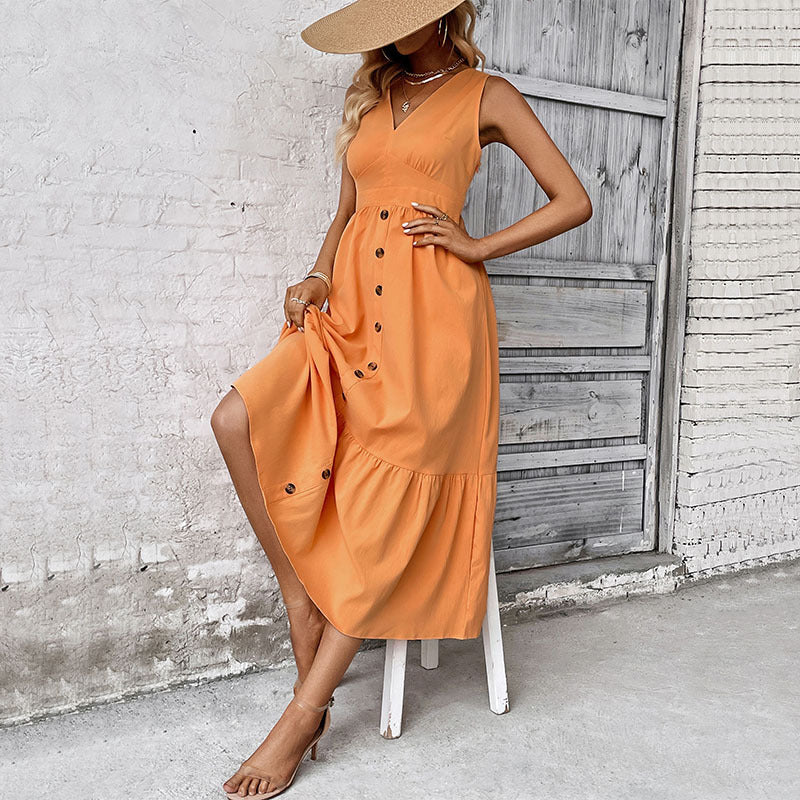 Damen Wickelkleid Midi Knöpfe Volant Elegant Eveloria