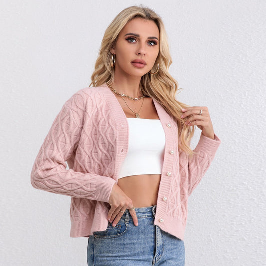 Damen Strickjacke Zopfmuster Weich Pastellfarben - Eveloria