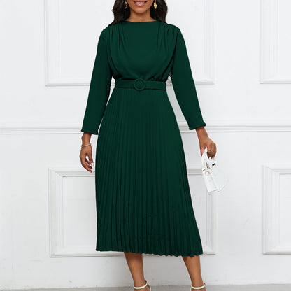 Damen Plisseekleid mit Gürtel und Falten Elegantes Damenkleid