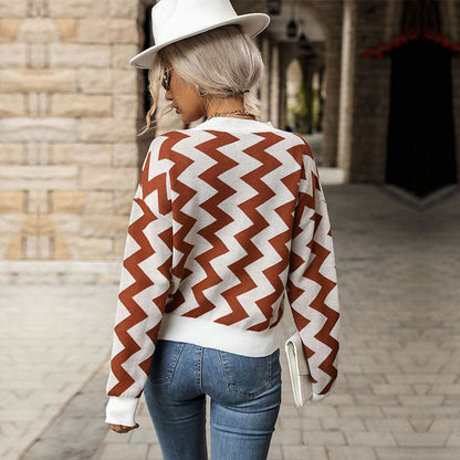 Damen Strickpullover Zickzackmuster Eveloria
