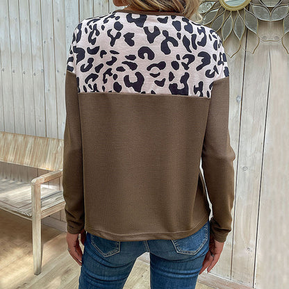 Damen Sweatshirt Animal-Print Knöpfe