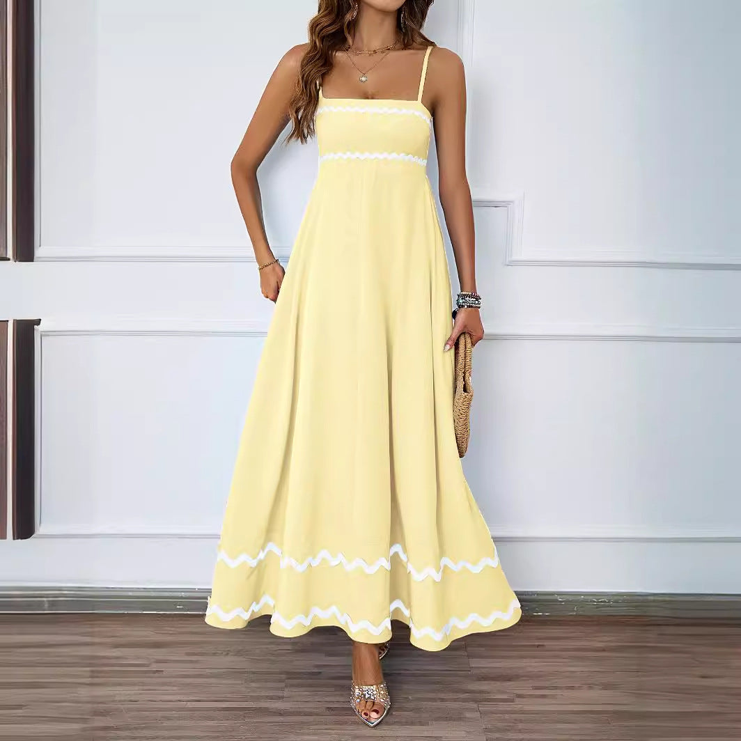 Damen Maxi-Kleid Rüschensaum Spaghettiträger Eveloria