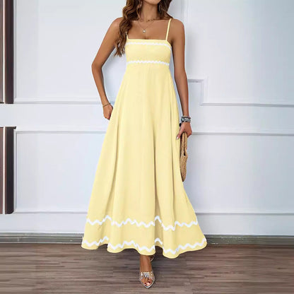 Damen Maxi-Kleid Rüschensaum Spaghettiträger Eveloria