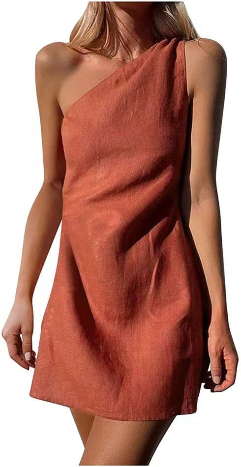 Damen Minikleid Asymmetrisch Einseitig Schmaler Träger