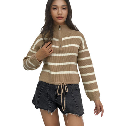 Damen Strickpullover Tailliert Zip-Kragen Eveloria