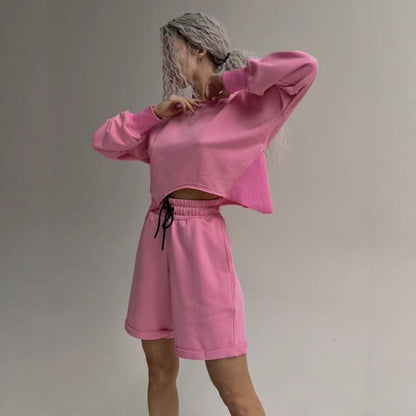Damen Sweatshirt-Shorts-Set Kordelzug Bunt