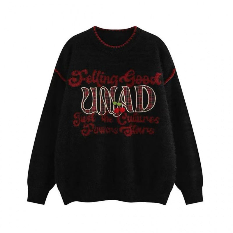 Damen Pullover Lässig Verspielter Schriftzug Beige