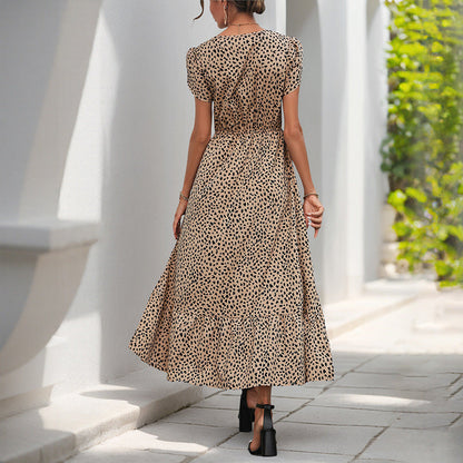 Damen Midi-Kleid Rüschendetails V-Ausschnitt Elegantes Damenkleid